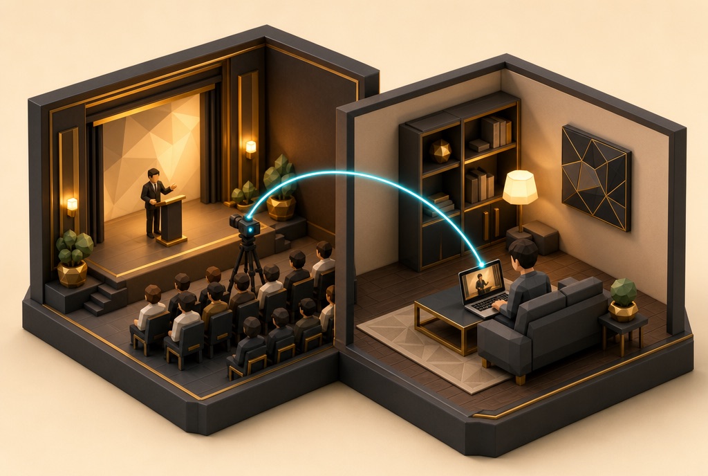 Miniatur-Diorama: Saal und Wohnzimmer, verbunden durch eine Signallinie