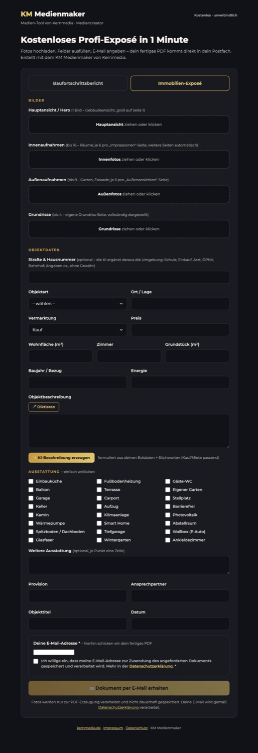 Der Mediencreator – Eingabeformular im Browser